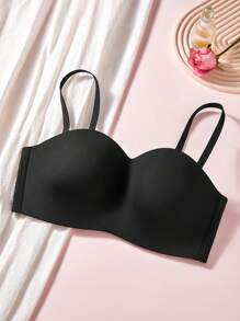 LUVLETTE Woman Lingerie Black Strapless Push-Up Underwire T-Shirt Bra Tops Corset Half Bra