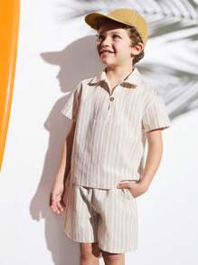 SHEIN Set di maglietta a righe e pantaloncini da ragazzo per una vacanza in campagna colorata - Multicolore - Visualizzare 4