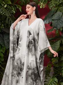 Al Najma 优雅花卉印花蝙蝠袖长裙