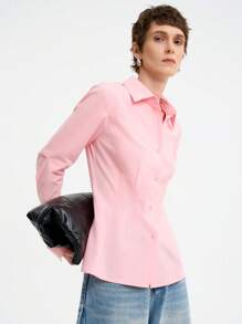 Aalyst Women's Long Sleeve Plain Cotton Shirt With Lapel & Ruffle Design, Slim Waist, Autumn/Winter