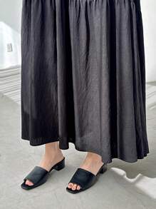 FRIFUL Women's Black Loose A-Line Dress, V-Neck Dolman Sleeve, For Summer,Ruffle