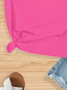 Tween Girls' Casual Fashion Comfortable Minimalist Colorful Graphic Tee, Short Sleeve T-Shirt For Spring & Summer, School, Campus, College - Hot Pink - View 4