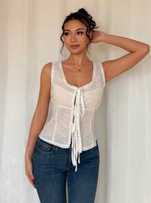 SHEIN Unity Fashionable Sexy Romantic Hollow Bowknot Camisole' - White - View 5