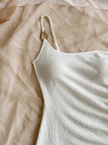 Soleia 女士度假针织华夫格纹理修身长裙，开衩，抽绳设计。适合派对、约会、性感、下午茶、海滩、夏季音乐节、婚礼季节 - 杏色 - 查看 3