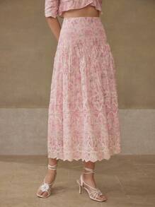 MOTF PREMIUM EMBROIDERY SCALLOP HEM SKIRT - Baby Pink - View 7