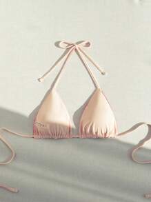 SHEIN Swim 女士双面纯色细肩带挂脖比基尼上衣沙滩装