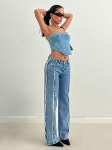 EURMUSE WOMEN STRAIGHT LOW WAIST JEANS - Medium Wash - View 3