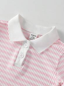 Souflis Souflis 女婴罗纹针织 Polo 领连体衣 2-5T 夏季新款舒适罗纹连体衣 - 粉色 - 查看 6