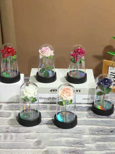 SHEIN 1pc Eternal Rose Flower With Light Soap Flower Bouquet, Mother's Day, Valentine's Day Gift For Girlfriend, Roommate, Desk Decor, Valentine Day, Gift