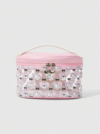 Kawaii Sac à cosmétiques transparent à grande capacité avec design de chat de dessin animé 1197125 pour femmes
