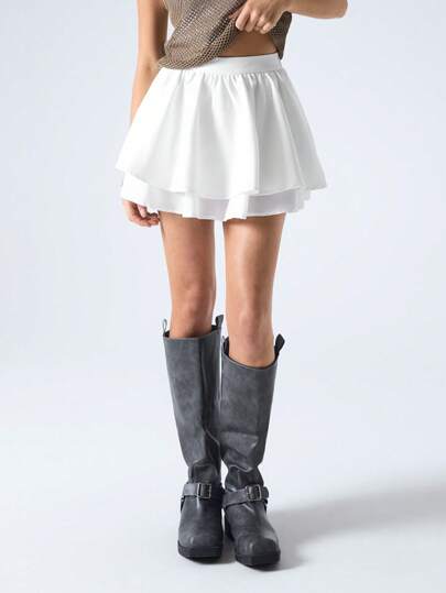 LYSMO 女式纯色双褶边迷你裙