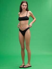 COUREZ Conjunto de bikini negro de cuello de barco, estilo vintage Y2K de verano - Negro - Ver 4