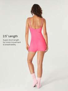 GLOWMODE 2.5'' FeatherFit™ Basic Yet Bold Adjustable Non-Slip Romper Jumpsuit Bodysuit Low Impact Yoga Daily Removable Cups Spring Summer - Pink - View 2