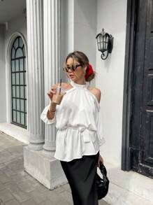 Chiquease Women's Open Shoulder Shirts, Stylish Commuter Evening Wear, Elegant Shirts