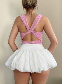 Sweetina Camiseta ajustada elegante con cuello drapeado, acabado con flocado y fruncido - Rosa - View 2