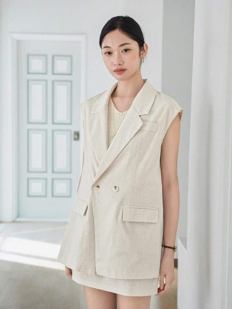 Women's Loose Vest And Mini Skirt 2pcs Set Linen