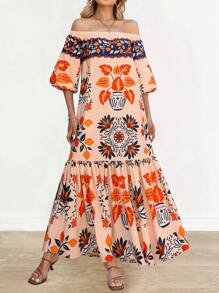 Breezaya Women's Bohemian Style Off Shoulder Dress - Multicolor - View 4