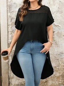 SHEIN LUNE Plus Size Black Long Blouse For Women, Spring & Summer