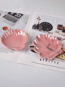 1pc Pearl Pink Shell Shape Jewelry Small Tray ,Ceramic Material Storage ,Small Plate, Necklace Container Ceramic Ring Holder, Display Tray,Desktop Tray ,Trinket Dish Key Ceramics Earring PlateBedroom Dresser Decoration, Gift For Valentine's Day,Wedding Decor - Pink - View 5