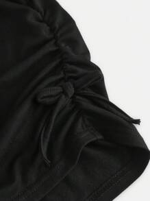 SHEIN Girlism 2pcs/Set Tween Girls Casual Crew Neck Ruched Waist T-Shirt And Pants Set - Black - View 3