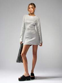 MISSGUIDED Foil Metallic Knit Mini Dress Sweater Holiday Party Clubwear Evening Special Occasion Shimmer Winter Festive Long Sleeve Bodycon Dress