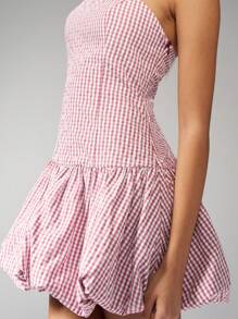 MISSGUIDED Robe mini à volants à carreaux, bretelles spaghetti, style doux, taille froncée, pour l'été, le printemps, les fêtes, les pique-niques, le thé, Noël - Rouge foncé - Voir 3