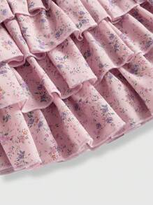 ROMWE Kawaii Women's Casual Ditsy Floral Ruffled Hem Skirt - Pink - View 3