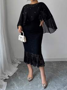 SHEIN Clasi Elegant Summer Dress For Plus-Size Women - Black - View 4