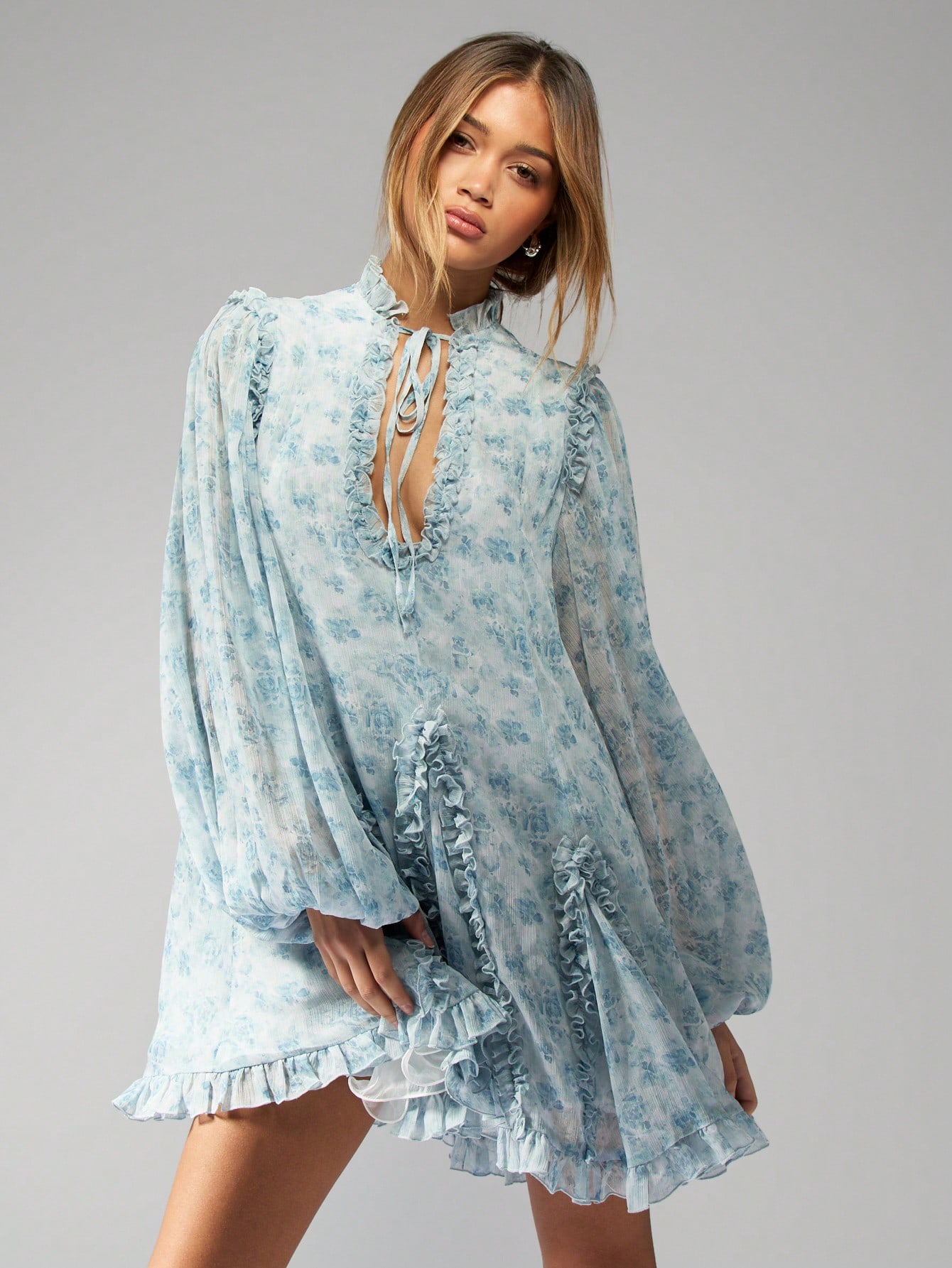 MISSGUIDED Victorian Floral Ruffle Smocked Mini Dress