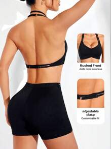 Easithlete Women Solid Color Casual Racerback Sports Bra - Black - View 1