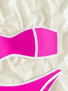 SHEIN Swim Conjunto de bikini de mujer con bandeau fruncido y sexy para el verano