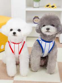 PETSIN Camiseta de tirantes con raya deportiva roja para mascotas, talla 23, camisa ligera de verano para gatos y perros - Rojo - Ver 4
