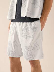 SWAVVY Men Woven Casual Young Daily Loose Short Sleeve Shirt And Elastic Waist Straight Leg Shorts Set, 2pcs - Light Grey - View 4