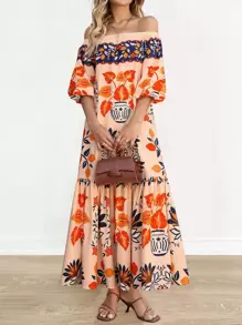 Breezaya Women's Bohemian Style Off Shoulder Dress - Multicolor - View 1