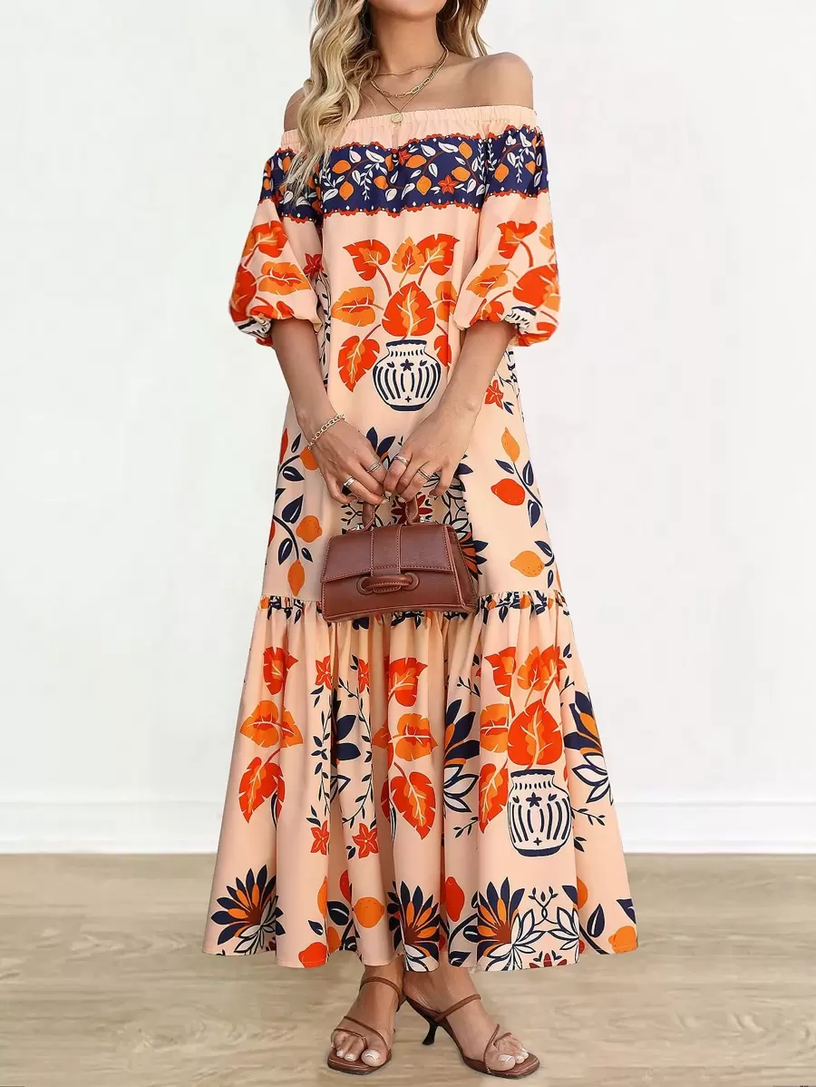 Breezaya Women's Bohemian Style Off Shoulder Dress - Multicolor - View 1