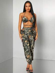 SHEIN SXY 2pcs Sexy Casual Street Camouflage Cargo Set: Bra Top And Wide Leg Cargo Pants, Daily Wear/Party/Club/Music Festival,Summer Sets - Multicolor - View 5