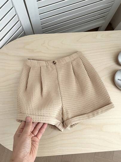 SHEIN LMoss Kids LMoss Baby Girl Summer Solid Color Elastic Waist Casual Shorts