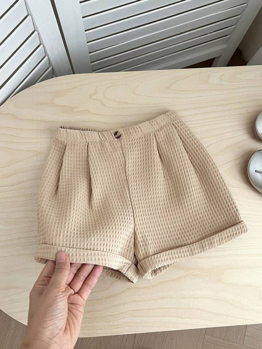 SHEIN Young Girl Solid Color Fitted Casual Shorts - Blue - View 1
