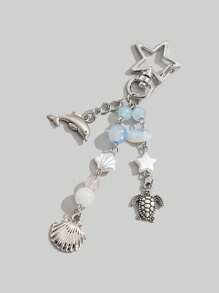 ROMWE Kawaii 1pc Ocean Theme Turtle & Seashell Design Blue Crystal Keychain, Cute & Romantic Holiday Gift - Blue and White - View 2