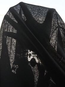 Plus Size Lace Patchwork Bamboo Fiber Beach Cover-Up, Summer Vacation - Blue and White - View 7