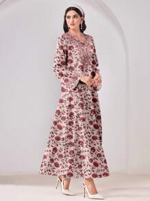 Al Najma 休闲简约纹理朴素阿拉伯风格连衣裙，适合夏季 - 藕粉色 - 查看 5