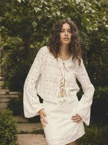 Aralina Boho Summer Eyelet Lace High Waist Vacation Mini Skirt - White - View 6