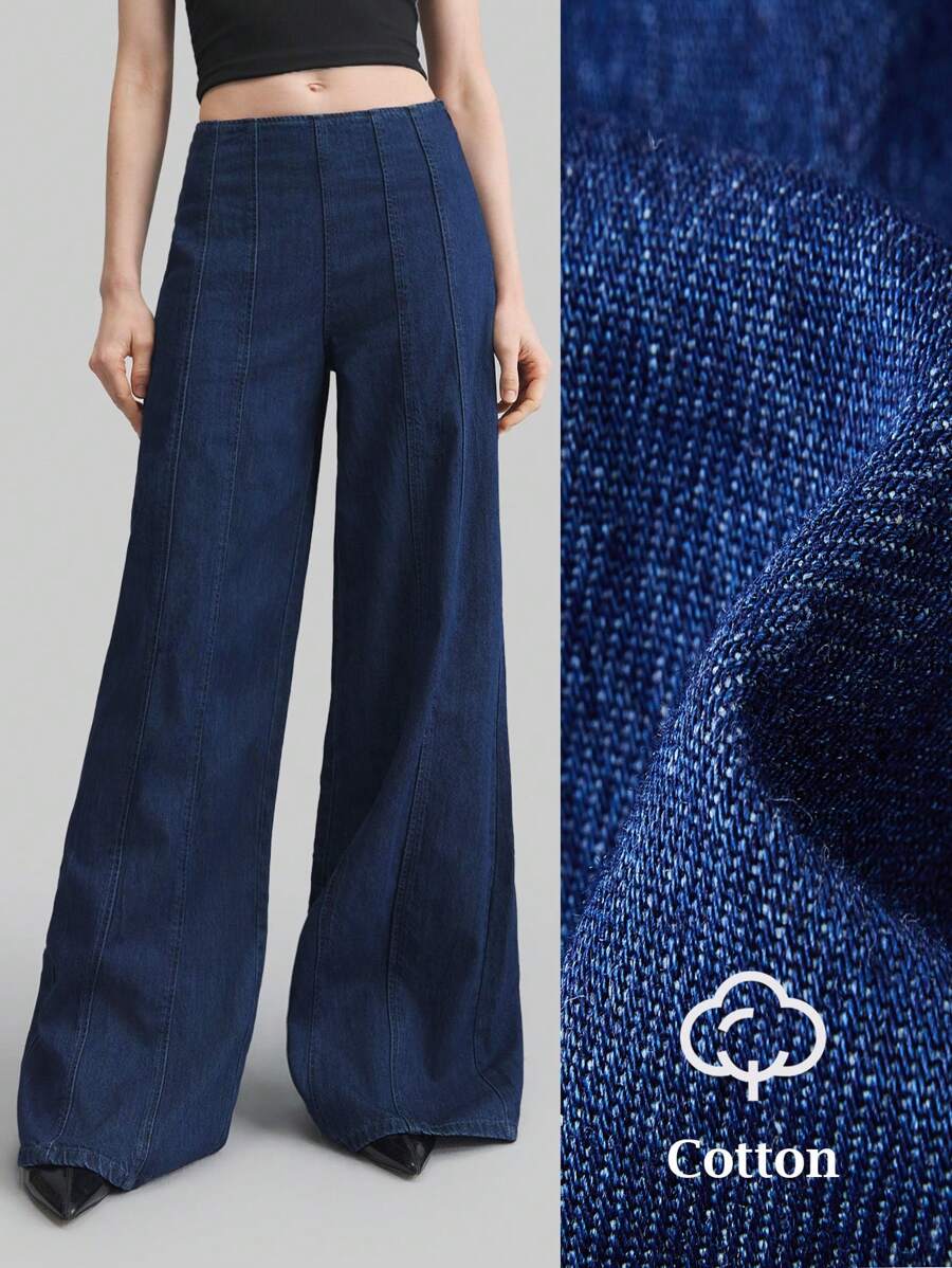 Ontre 女式牛仔裤 深蓝色 复古风 90 年代服饰 - 深色水洗藍 - 查看 1