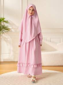 Tween Girl Ruffle Hem Dress & Headband Set, Pink - Pink - View 4