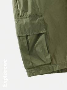 SHEIN Teen Boy Minimalist Fashion Casual Lightweight Jacket And Shorts Set, Everyday Wear - Green - View 6