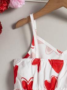 Girls' Sleeveless Heart Print Strap Dress, For Summer - Multicolor - View 5