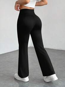 SHEIN PETITE Women's Solid Color Flared Trousers Black And White Two-Pack More Choices - Black and White - View 4