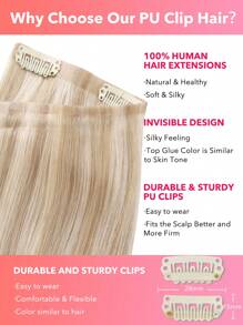 Seamless Clip Ins 7PCS Seamless PU Clip In Human Hair Extensions 100% Real Human Hair 14-22 Inch Balayage Ombre Blonde Color Skin Weft Remy Hair Extensions 110G With Clip - S18A/613A - View 3