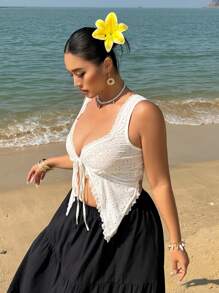 Flirla Plus Size Solid Color Camisole Top, Casual And Fashionable For Everyday Wear - White - View 6