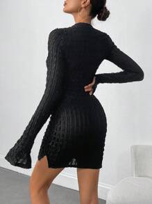 SHEIN Slayr Women Stand Collar Long Sleeve Simple Fitted Casual Short Dress
